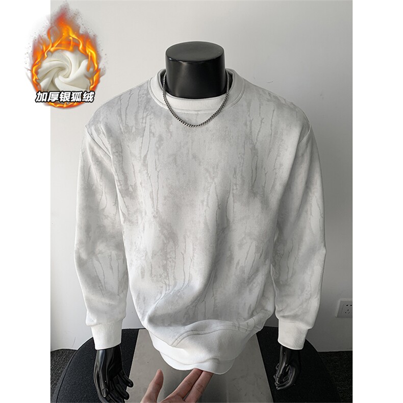 重磅400g加厚银狐绒扎染假两件长袖卫衣男W5403J加绒-特P45控88图片