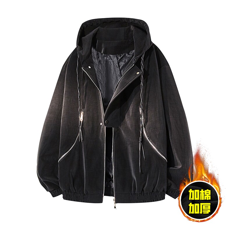 现货高品质美式高街重磅座山雕连帽pu皮棉衣男女加厚毛毛绒冬外套，男装皮衣，电商A486