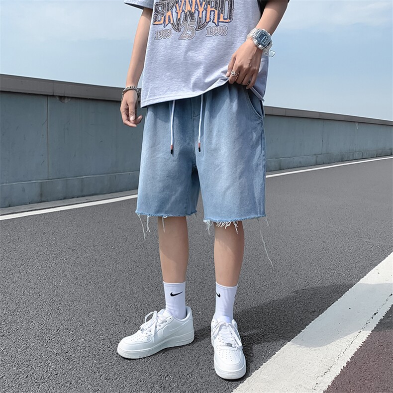毛边牛仔短裤男夏季潮牌ins薄款宽松直筒潮流阔腿五分裤K531-P30,男装牛仔裤,星座512-2
