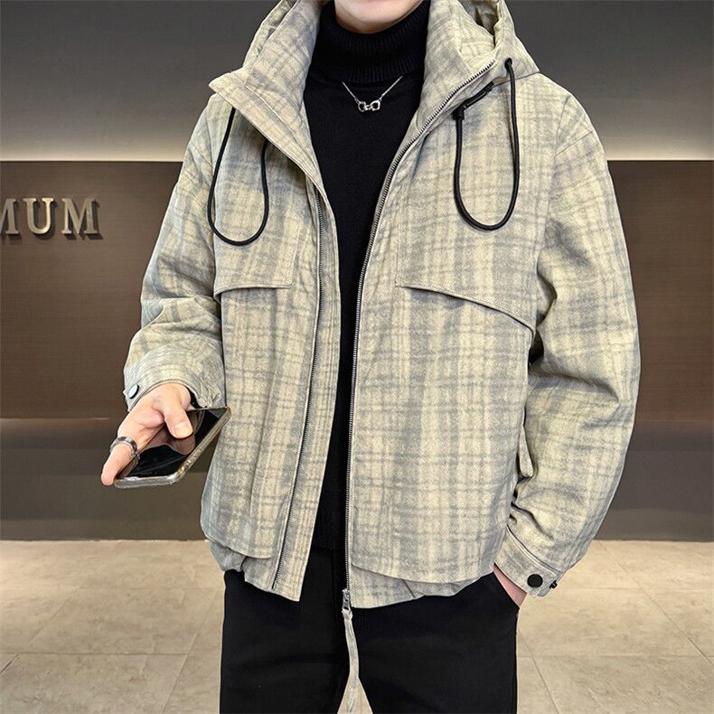 90新标冬季白鸭绒羽绒服暗格复古连帽保暖时尚外套YR9129-P319，男装羽绒服，电商D342