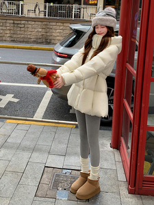 款纯色小蛮腰连帽显瘦羽绒服女（腰围可调节）图片