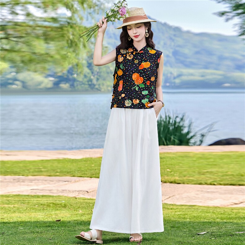 现货2026年夏季新中式上衣麻料阔腿裤子，可分开卖,女装套装/套裙,艾仟回(原伊仟回)
