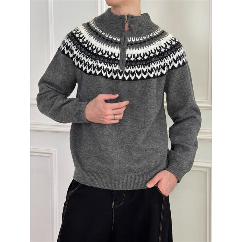 美式复古高级感费尔岛毛衣男秋冬季情侣针织衫潮M9240-P62，男装针织衫/毛衣，星座208-5