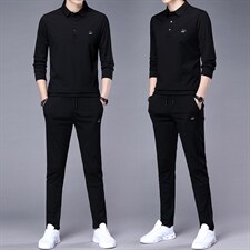 男士卫衣套装春秋季两件套翻领套头休闲服中年爸爸大码运动套装男，男装休闲套装，电商B212（原钱塘6029）