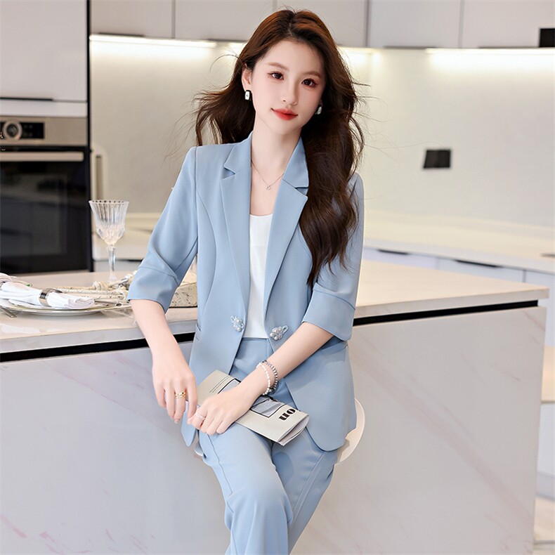 2024BAO新装夏设计感时尚洋气新中式改良西装可盐可甜范两件套,女装套装/套裙,时尚俏佳人