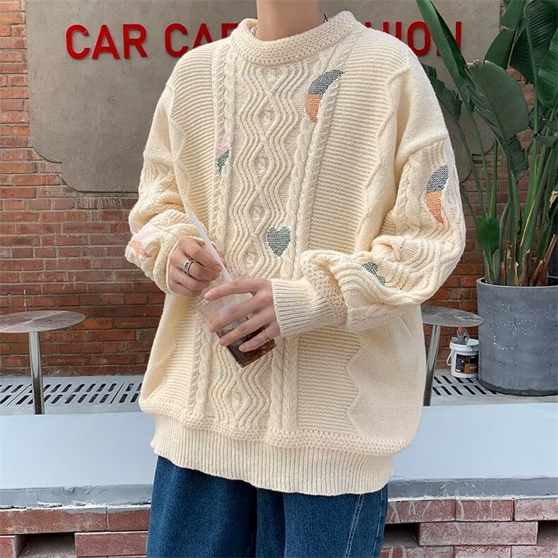 鹿毛绒全刺绣美式圆领毛衣男慵懒风休闲针织衫M506P63,男装针织衫/毛衣,星座1116-2