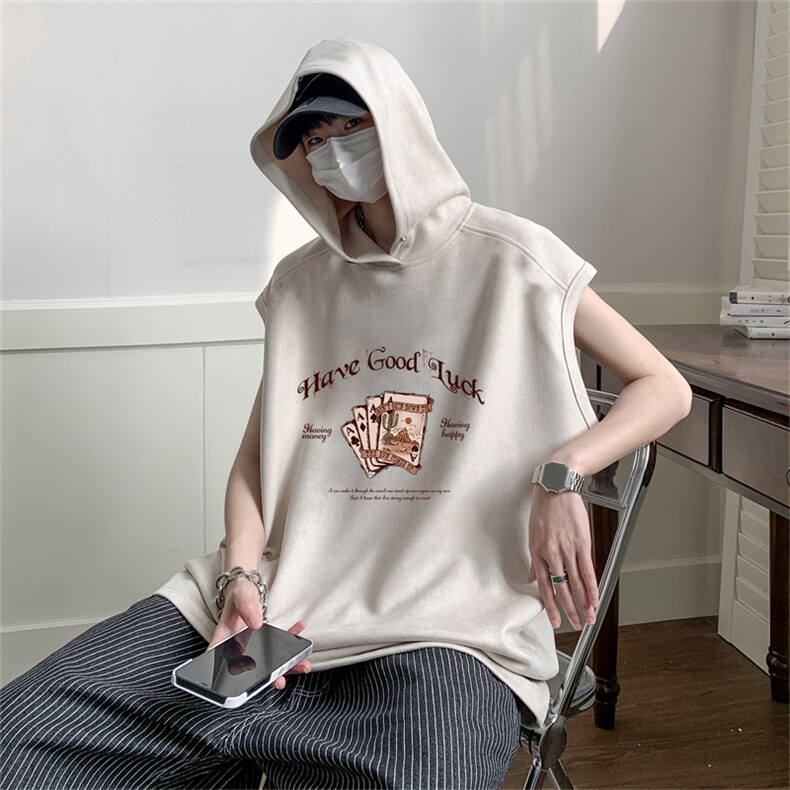 麂皮绒连帽背心坎肩男T恤美式港风JLB465-P30控48,男装T恤,电商B370