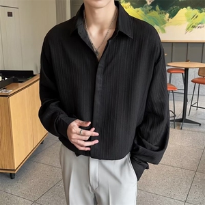 褶皱肌理衬衫男士春季新款长袖宽松休闲寸衫免烫垂感衬衣 C904图片