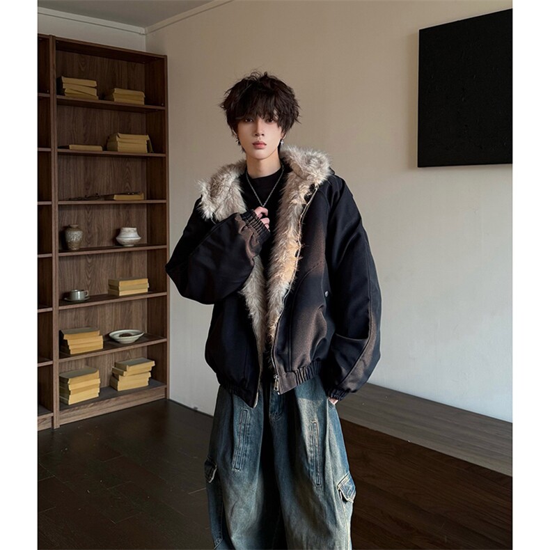 网图秋冬宽松休闲棉衣男女美式座山雕加绒加厚棉服-A2347P120,男装棉衣,电商B241