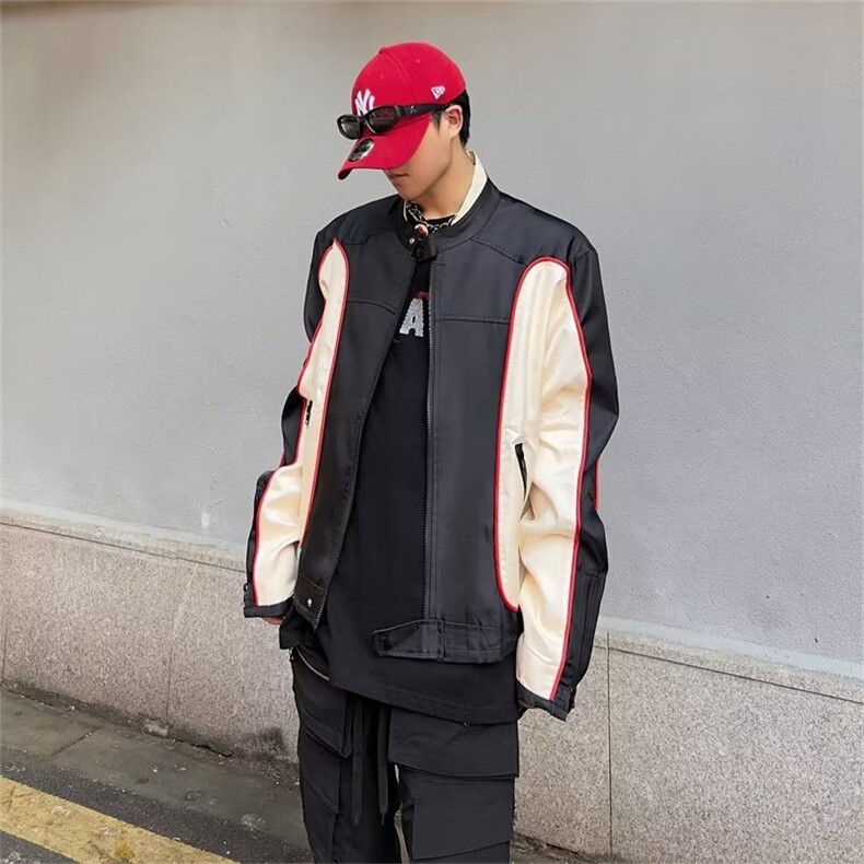高级感痞帅赛车服美式复古机车外套男春秋季飞行员夹克朴宰范同款,男装夹克,星座601-1