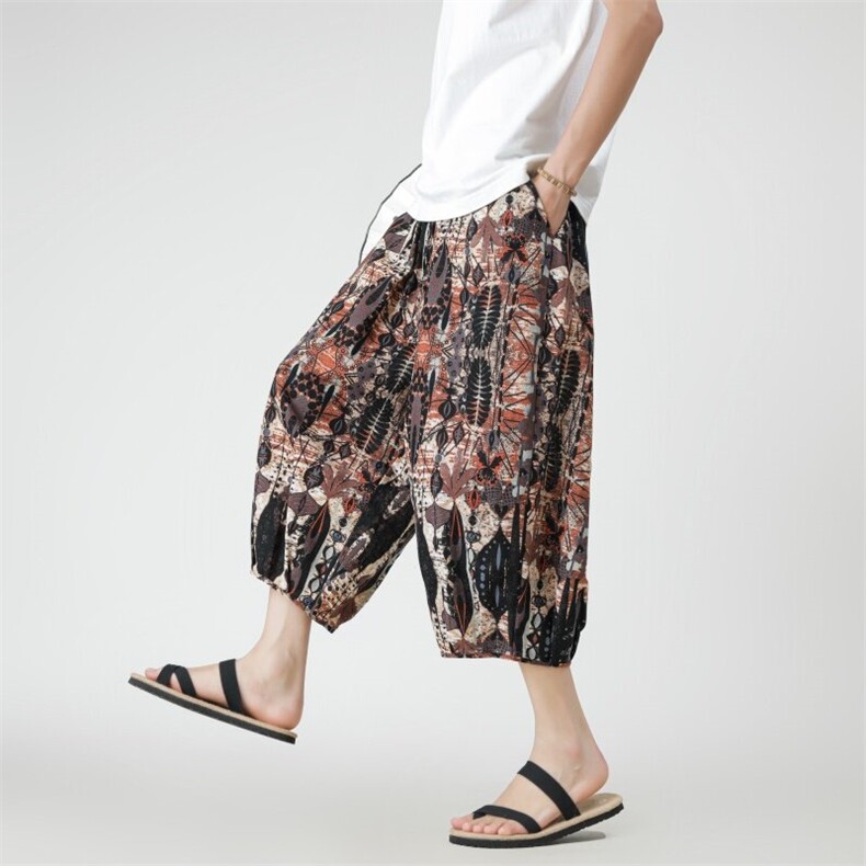 2025夏装新中式沙滩裤民族风碎花薄款基地A057-K382-P45，男装民族服装，电商A057B