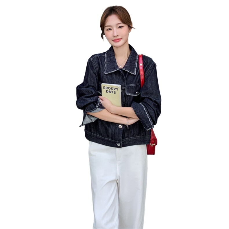 巨好看明线短款牛仔外套女春秋季2025新款小个子今年流行夹克上衣,女装短外套,安在秀