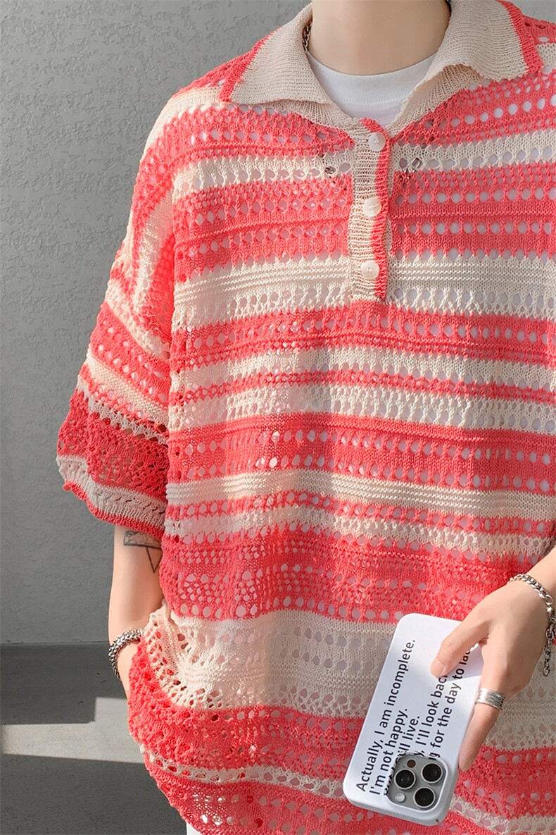 8XL-M特大码美式复古条纹撞色针织POLO衫翻领休闲短袖TDX311P35,男装Polo衫,电商D206-1