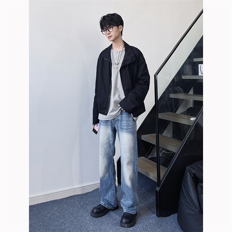 B221美式ins高街暗黑小众个性宽松直筒牛仔裤LK23140-P65控88,男装牛仔裤,电商B221