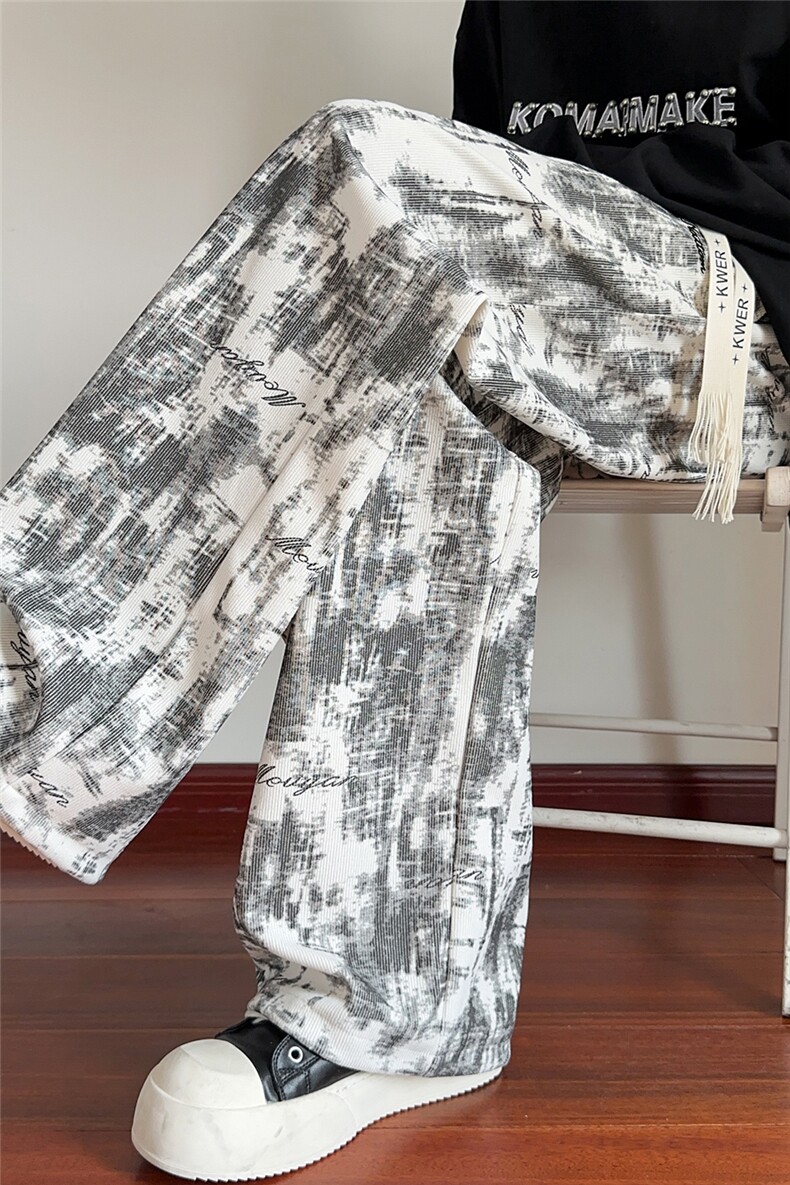 X416B-1-KL3235-特P30限68美式重磅高街复古水墨扎染撞色男直筒裤,男装休闲裤,星座416B-1
