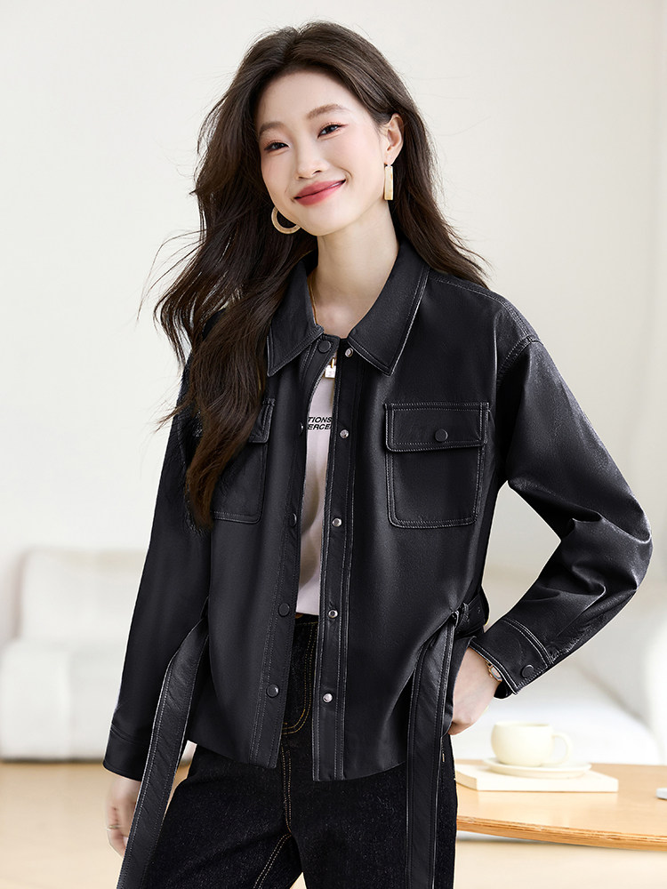 皮衣外套女2025春新款小个子今年流行爆款高级感气质短款收腰夹克,女装皮衣,贵人树