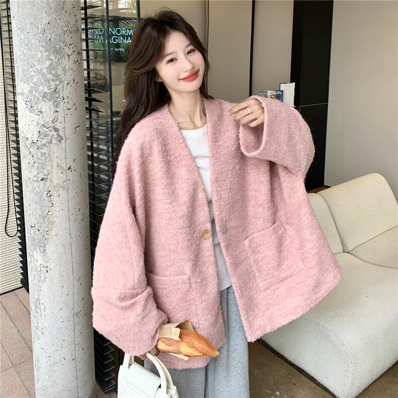 新款出货中粉色夹棉毛呢外套含羊毛2C272-C71-P230K348,女装短外套,2C272