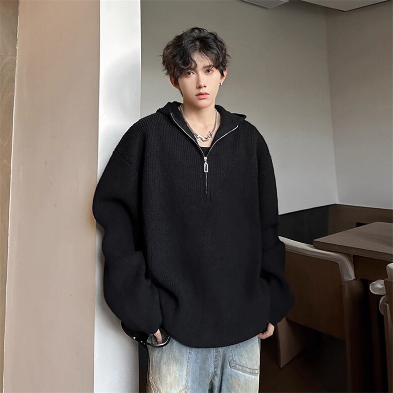 半拉链毛衣男款秋冬季慵懒松弛连帽针织衫美式卫衣外套HL107P56,男装针织衫/毛衣,星座1112-1
