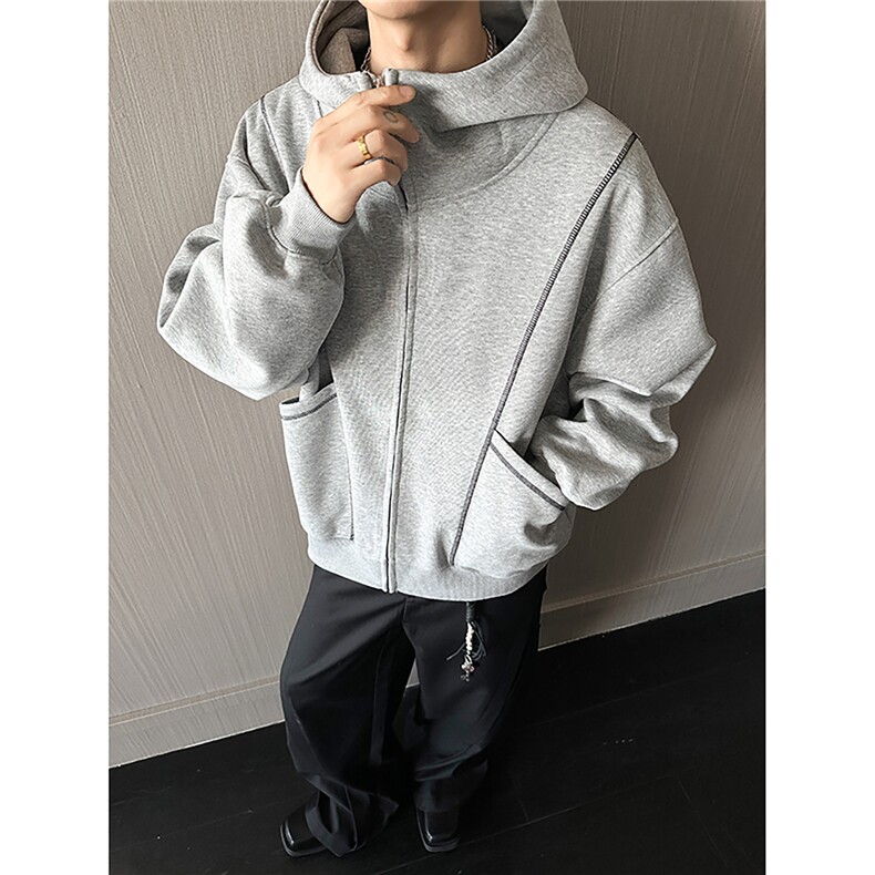 重磅全棉420克双拉链开衫卫衣暨明线短宽连帽外套男潮RH5356-P57，女装短外套，星座610B-1