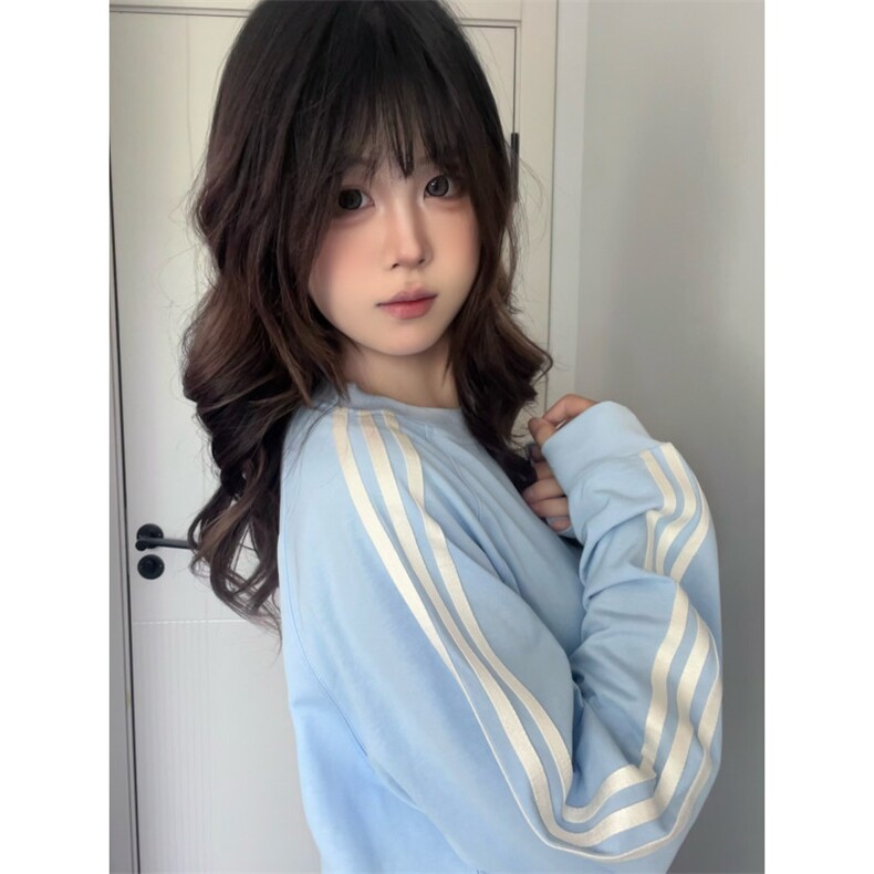 5276-P40好质量做工#原版压线螺纹领包边长袖T恤,女装T恤,星座617A-2