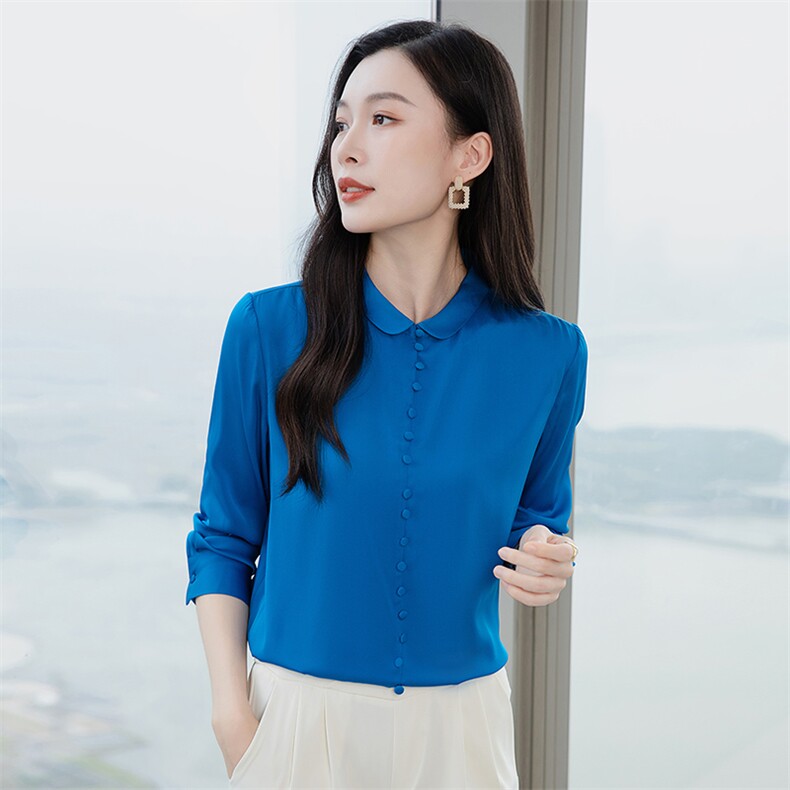 杭州纯色重磅真丝衬衫女2026年春装花边领气质长袖衬衣真丝上衣图片