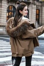 棉衣/棉服2021新款冬仿羊羔毛中长款工装带帽棉服女外套配毛领，女装棉衣/棉服，瑶迪依秀