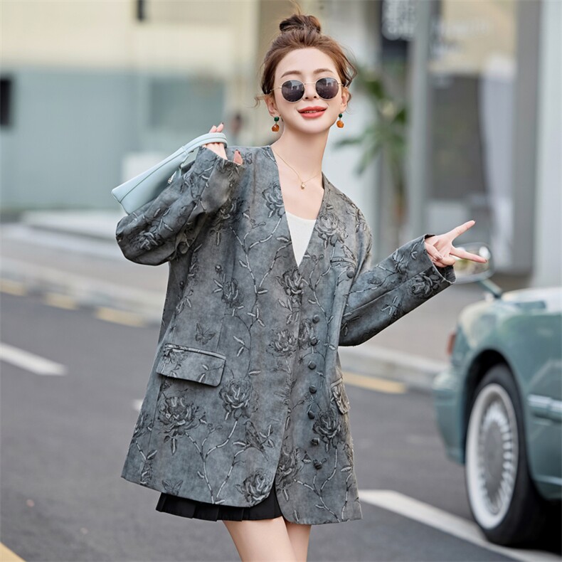 水衣源792款立体印花无领宽松潮品西装外套女,女装西装,水衣源