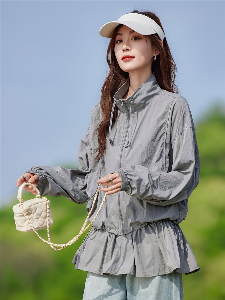 现货2026夏季新款时尚内搭拼接防晒衣两件套旅行户外短外套,女装防晒衣,靓衣阁