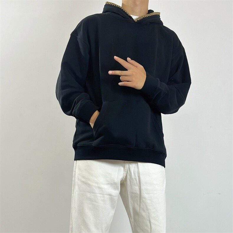 抖音得物高品质二开25秋冬美式重磅宽松纯色连帽贝壳刺绣卫衣W63,男装卫衣,电商A486