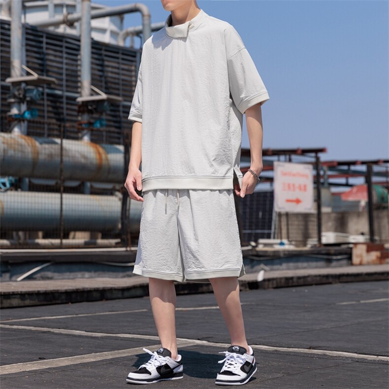 新款夏季薄款透气搭配一套短裤宽松套装TZ27-P75，男装牛仔裤，星座308B-2