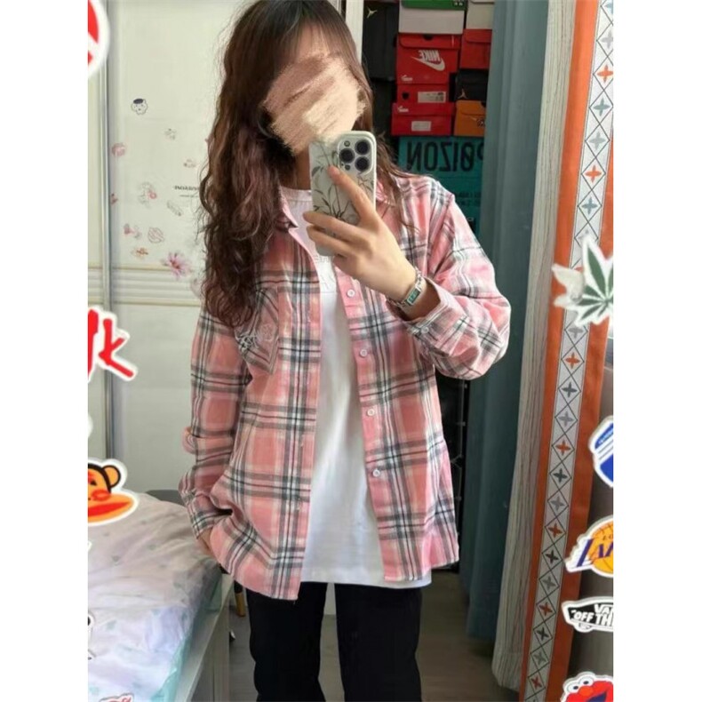 TC504-P48前后印花中长款休闲格子衬衫外套，女装衬衫，星座617A-2