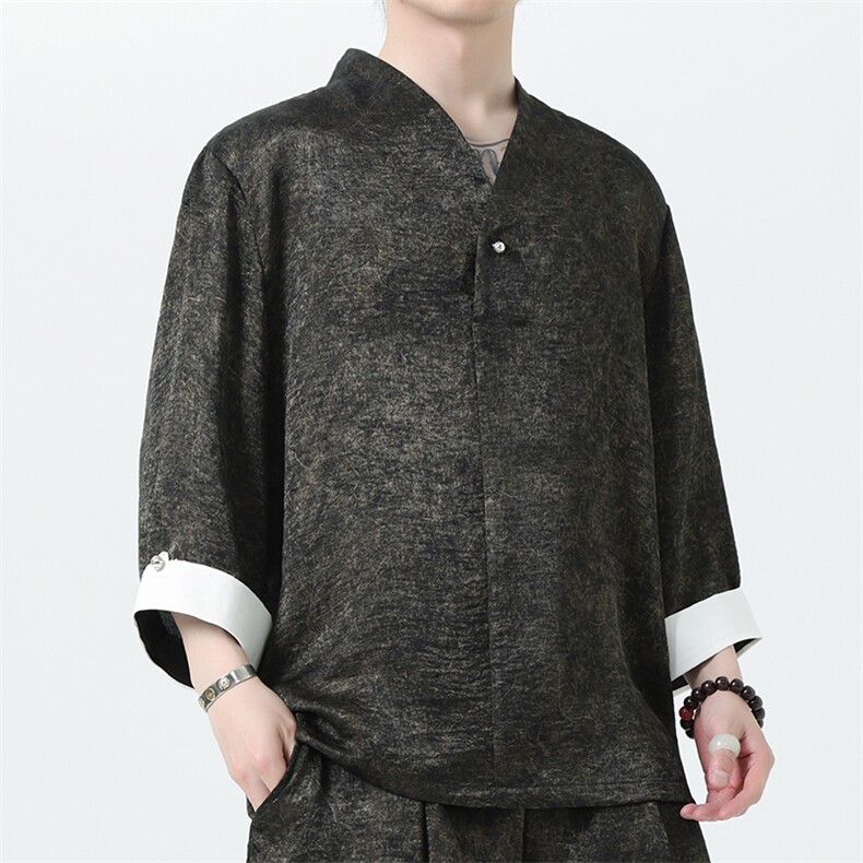 2025夏季新款男装新中式衬衣风肌理感禅服套头衬衫C97-P95,男装衬衫,电商B277(原6028)