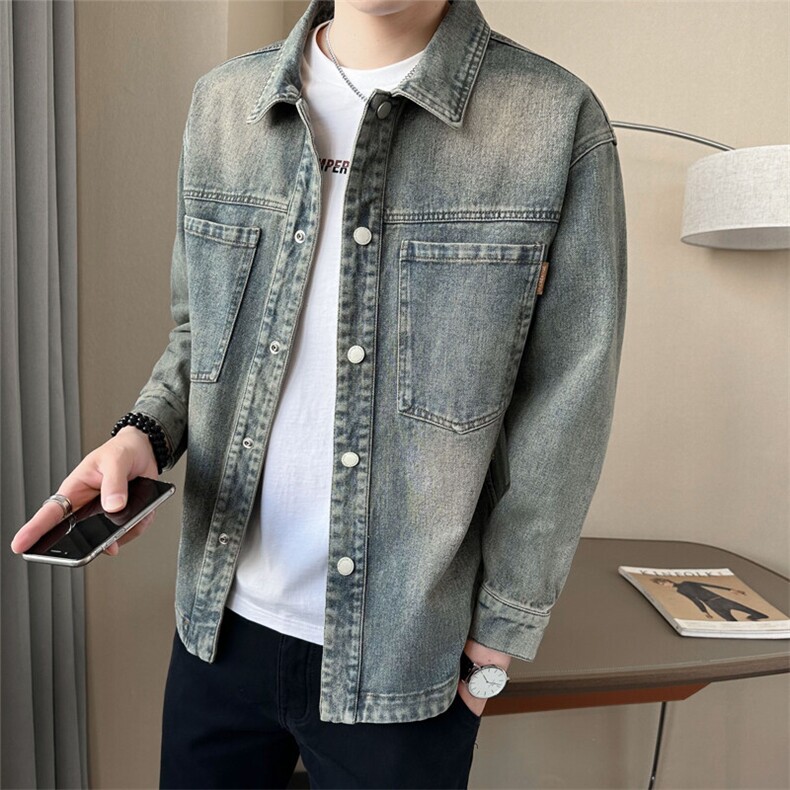 店主风水洗复古牛仔外套男装夹克宽松版C317-JK8163-P135,男装工装外套,电商C317