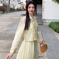 清冷感新中式国风套装裙女2025春新款高级感简约气质半身裙两件套，女装套装/套裙，浙宝305