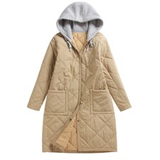 2021冬装新款中长款连帽菱形棉衣，女装棉衣/棉服，小林双子