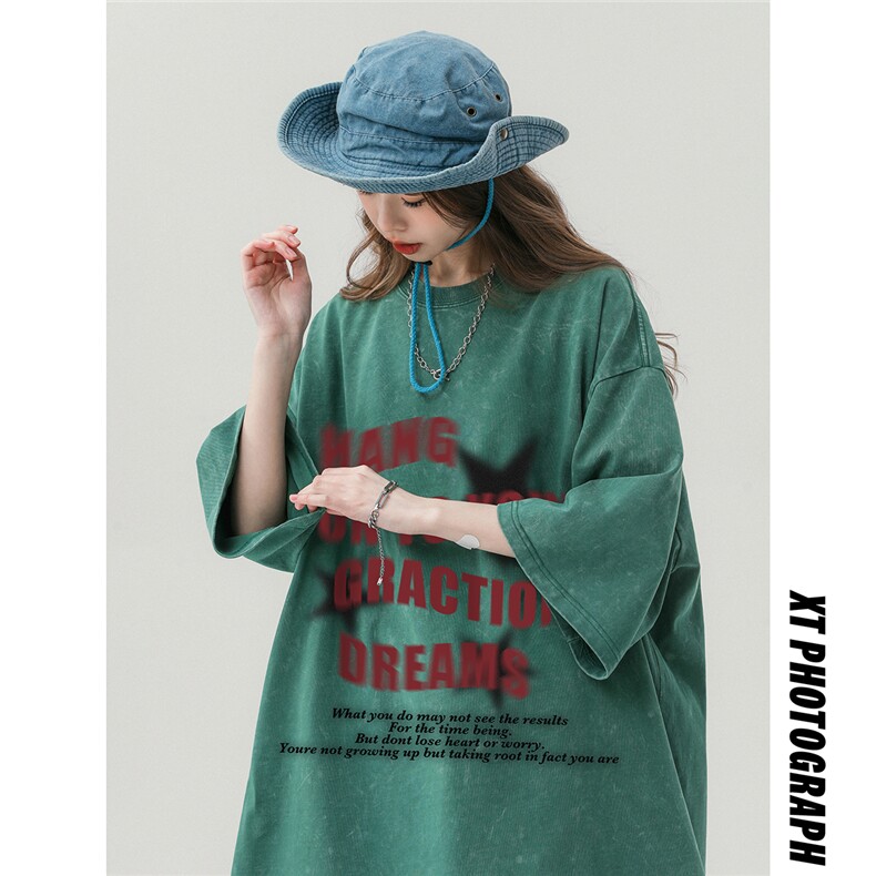 中性风新款23夏季做旧水洗百搭时尚圆领纯棉短袖T恤DT1012P38控58,男装T恤,A247A