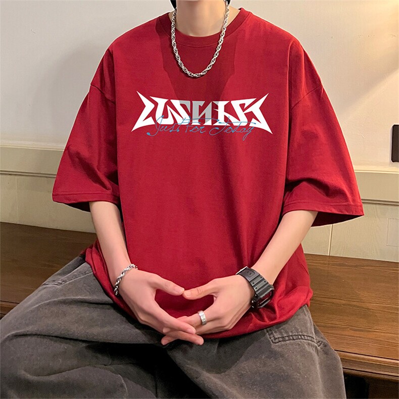 抖音得物二开现货220克夏装重磅美式高街宽松短袖t恤MT177,男装T恤,电商A486-1
