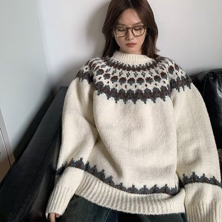 费尔岛复古提花毛衣男女新款设计感休闲针织套头外套MYA414,男装针织衫/毛衣,星座516A