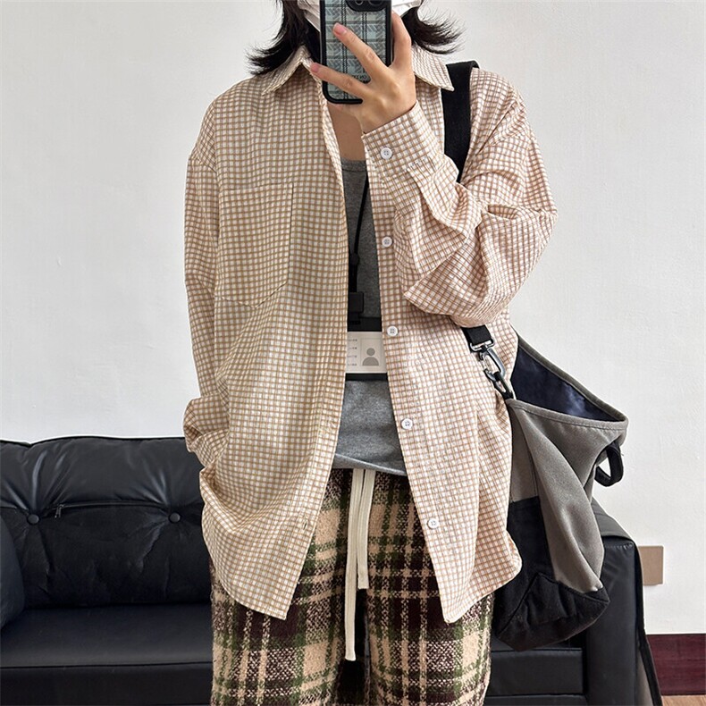 春季潮流复古格子大码休闲男长袖衬衫内搭衬衣CS257-P45,男装衬衫,星座301C-5