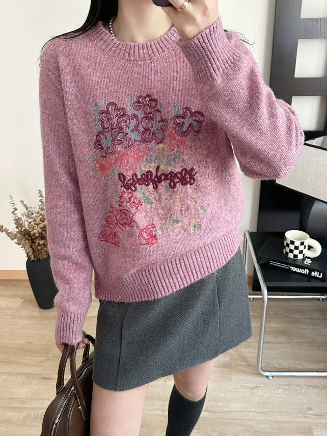 秋季新款纯色针织圆领套头上衣时尚百搭，女装针织衫/毛衣，臻纶羊绒