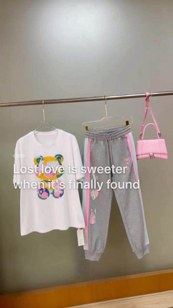 【FSBY】欧货重工钉珠钻工艺Ｔ字母拼接卫裤百搭，女装休闲裤，菲莎比娅