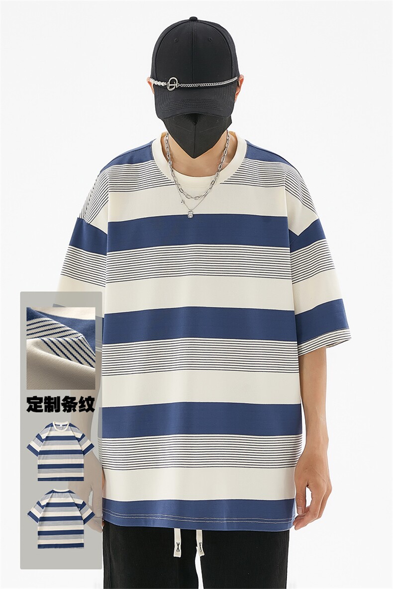 109-1-T2312-P36M-6XL大码条纹240克纯棉宽松新款T恤,男装T恤,星座109-1