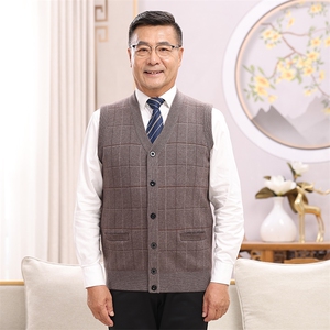 男士针织厚款坎肩宽松型时尚都市马甲条纹百搭外穿坎背图片