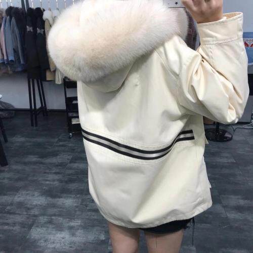 ZHG8108韩版百搭织带真狐狸毛领内胆可拆卸獭兔毛皮草派克,女装皮草,L·H·X