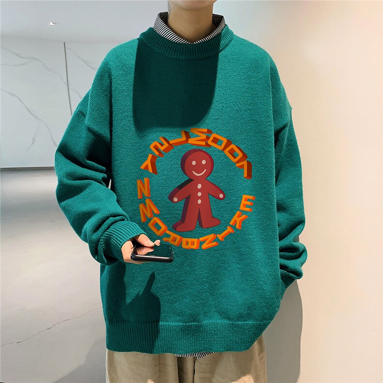 1港风圆领中性情侣潮流大码M-5XL印花加厚毛衣男7693P48加绒P55,男装针织衫/毛衣,星座226-2