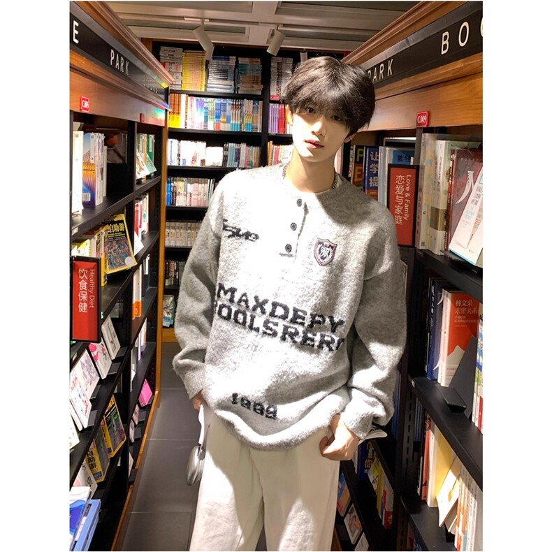 美式复古字母徽章针织衫男女秋冬韩系慵懒风宽松情侣毛衣MMY16,男装针织衫/毛衣,星座208-5