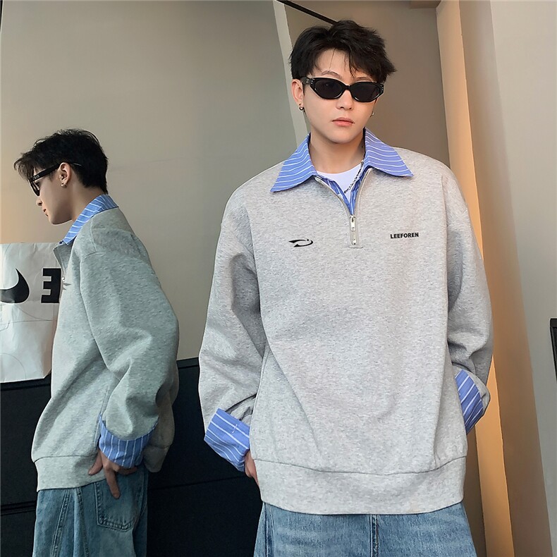 韩版polo衫假两件撞色拼接卫衣长袖男2025春秋季W100-P58,男装Polo衫,电商C307