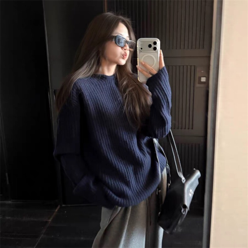 2025年秋季时尚百搭通勤简约休闲坑条穿指袖帽衫，女装羊毛衫，旭驰羊绒