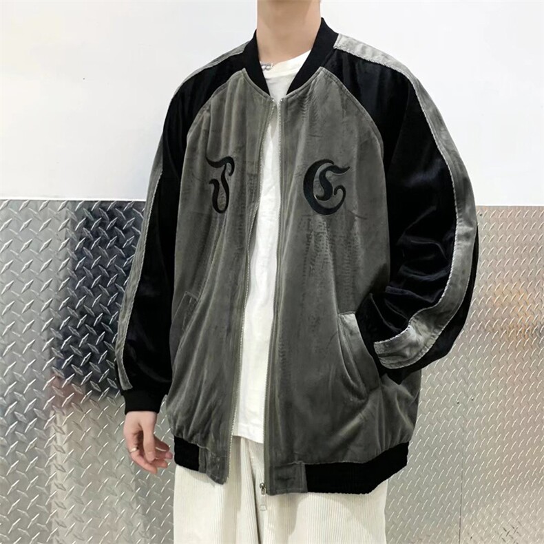港风宽松刺绣双层丝绒青少年立领长袖W1110P55,男装夹克,星座1116-2