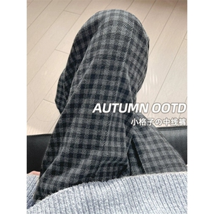 AK2482-P50日系慵懒阔腿毛呢格子裤女秋冬显瘦垂感直筒裤高腰休闲图片